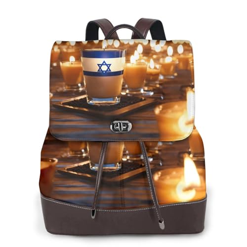 Sac à dos de voyage imprimé drapeau israélien en cuir noir pour vos randonnées décontractées