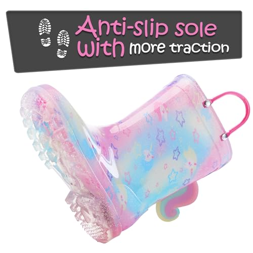 K KomForme Toddler Light Up Rain Boots for Girls Boys Waterproof Rain Boots with Handles Outdoors4