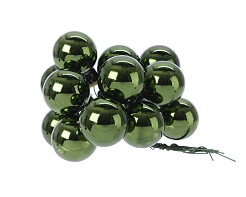 Kaemingk Lot de 12 boules de Noël sur fil en verre - 2,5 cm x 12 pièces - Vert foncé - Vert pin Cover