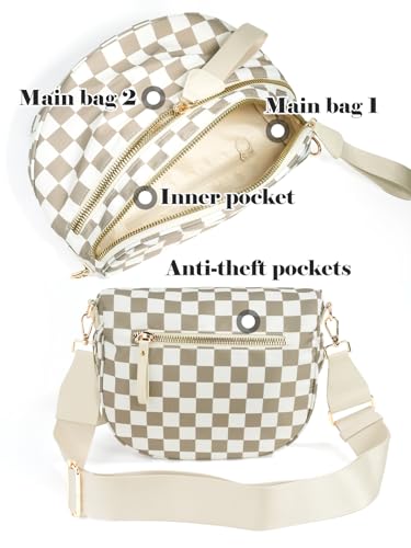 Image of Black and White Checkered Crossbody Bag Bum Bag for Women,Spacious Checkered Purse Fanny Packs Belt Bag