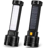 LED Rechargeable Solar Flashlight, Super Bright High Lumens Flash Light, 4 Modes with COB Side...