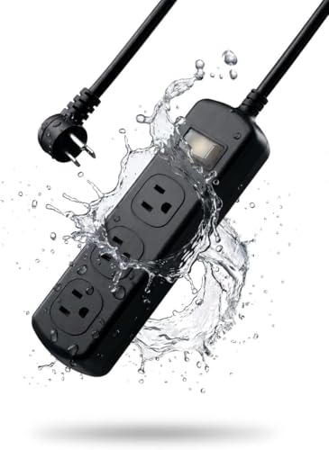 Zewhab Outdoor Power Strip Extensión con Protector contra Sobretensiones Impermeable IPX6, 3 Tomas Amplias, Enchufe Plano, Cable de 3 pies, 13A 1625W (Negro)