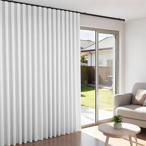 Image of Room Divider Blackout Curtains Flexible Sliding Tracks Sets Ceiling Mounted Rod Window Curtain Privacy Separation for Bedroom Living Rooms,1 Panel Gray White Drape & Black Track Set-W180xH84 in