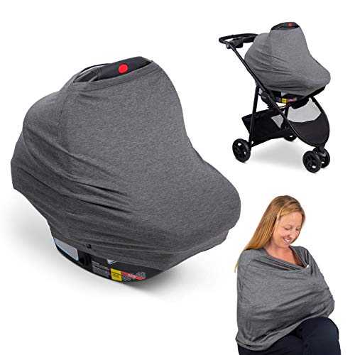 Image of JuJuBe | 6-in-1 Multi-Use Car Seat Cover | On The Go | Car Seat Canopy for Baby Strollers, Nursing Cover for Breastfeeding, Travel Accessories | Universal Fit, Soft & Stretchy | Grey
