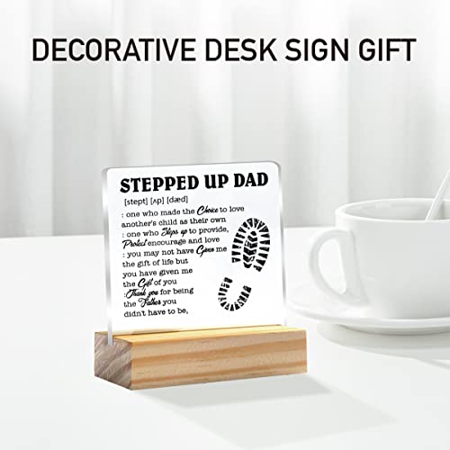 Stepfather Gift For Birthday Father’s Day Stepped Up Dad Definition Clear Desk Decorative Sign Keepsake Present Stepdad Acrylic Plaque With Wooden Stand Sign Desk Decor For Home Office #TOP4