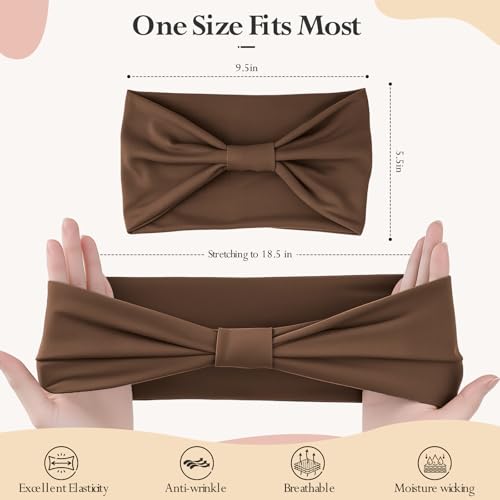 Image of HSEM Headbands for Women, Wide Elastic Head Bands, Non-Slip Thick Hair Bands, Sports Stretchy Sweat Bands, Large Knotted Soft Headband, Gray Burgundy Green Black Coffee Navy