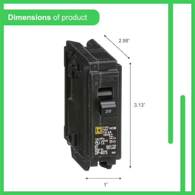genuine square d hom120 circuit breaker 2 pack kit bundle 20 amp 20a single pole 120v 10kaic ul listed plug-on for homeline load centers amp panel box new replacement