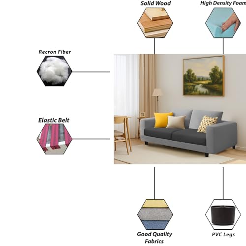 Image of Galib 2 Seater Sofa Set for Living Room (Black Grey Fabric) Premium Fabric Sofa Set