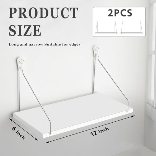 CroBlissful 2 Pcs Projector Shelf for Wall 12 x 6 Inch Modem Router Shelf with Seamless Nail Router Wall Mount Modem Cable Box Under TV Floating Holder Stand Accessories, White