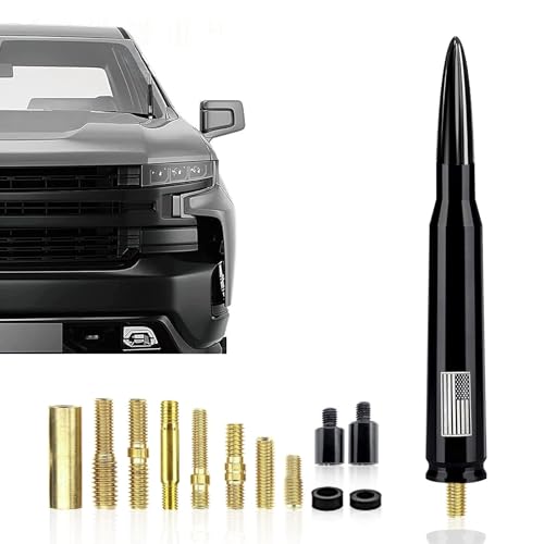Yumfugu Car Bullet Antenna, Enhanced Signal Without Noise Interference Bullet Antenna, American Flag Decoration Compact Antenna with Threaded Adapter, Compatible with Ford F150 Chevrolet Jeep (Black)