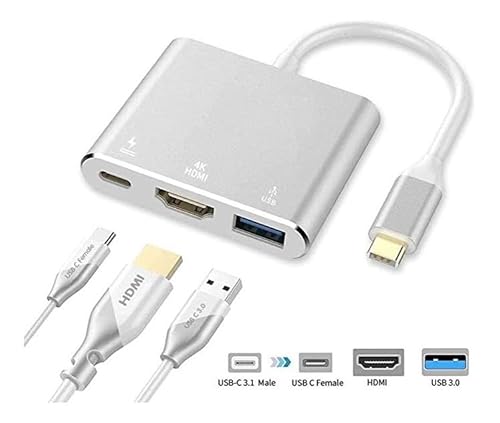 Adaptador USB-C para HDMI 4K, USB 3.0 e Carga PD – Compatível com Notebooks, Portas Tipo-C e Sistema
