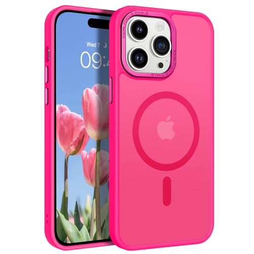 GUAGUA Coque Magnétique pour iPhone 14 Pro Max【Compatible avec Magsafe】 Coque Arrière Translucide Mat Fine Rigide,Housse Etui de Protection Antichoc Qualité Militaire pour Femme/Homme, Rose Rouge
