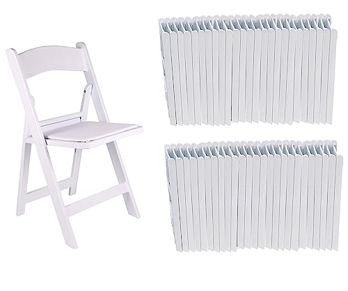 Image of BTEXPERT Set of 100 White Resin Folding Event Chairs - Padded Seats, Stackable, Lightweight & Durable Indoor /Outdoor for Home Dining Party Wedding Picnic Camping Church