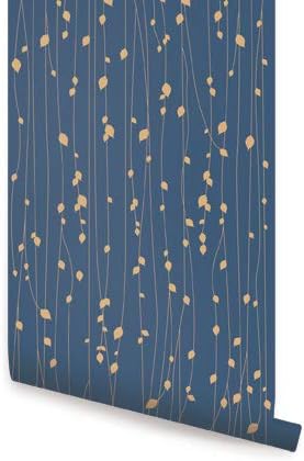 Leaves Blue Peel & Stick Fabric Wallpaper Repositionable