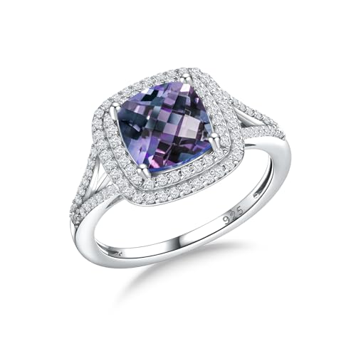 RANDES June Birthstone Rings 925 Sterling Silver Alexandrite Purple Rings for Women Cushion Shaped Birth Stone Ring Size 10