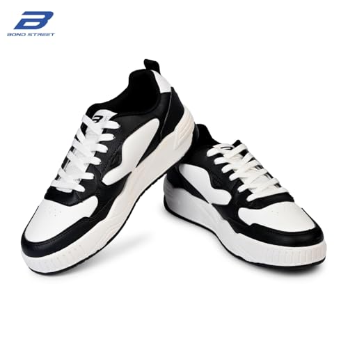 Image of Bond Street Men's White & Olive Casual Sneakers | PU Upper Lace-Up Shoes with Durable PVC Sole | Stylish & Comfortable Footwear for Men