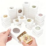 Chinco 30 Pcs Square Soap Boxes for Homemade Soaps Candle 3 x 3 x 1.2 Inch Soap Boxes with Clear Window Small Gift Wrapping Box for Soaps Packaging Bakery Cookies Candy Party Favor Supplies