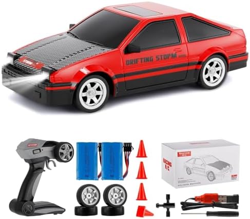 GoolRC RC Drift Car, 1:16 Scale Remote Control Car, 4WD RC Cars, 30KM/H High Speed RC Racing Car with LED Lights and Drifting Tire for Kids and Adults (Red)