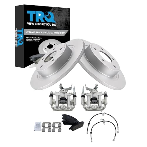 Image of TRQ Rear Brake Pad and Rotor Set Ceramic G Coated Rotors Calipers Hoses Compatible with 2012-2017 Buick Verano