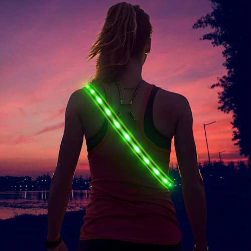 Illumifun LED Running Belt, USB Rechargeable LED Waistband, Elastic Wearable Waist Light for Running Cycling Camping Walking (Neon Green)