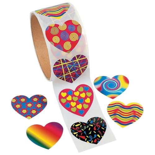 Fun Express Funky Heart Stickers (100pc) Valentine's Day, Stationery, Party Favor Supplies
