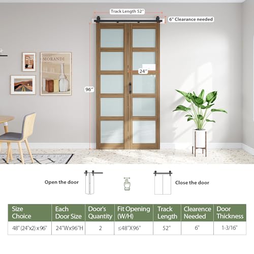 Image of FREDBECK 48X96(Double 24x96) Bifold Frosted Glass Barn Doors Brown