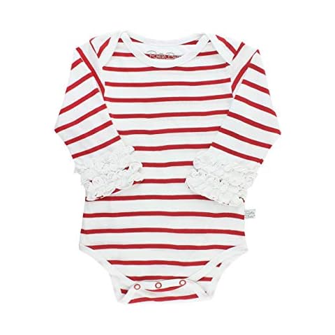 RuffleButts Baby/Toddler Girls Long Sleeve One Piece Layering Bodysuit with Ruffles - Red - 0-3 Months Cover