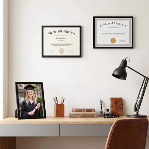 Image of Fixwal 8x10 Picture Frame Set of 6 Graduation and Father's Day Gifts with Shatter Resistant Plastic Cover, Thin Border and Light Weight Photo Frames for Wall or Tabletop Display, Black