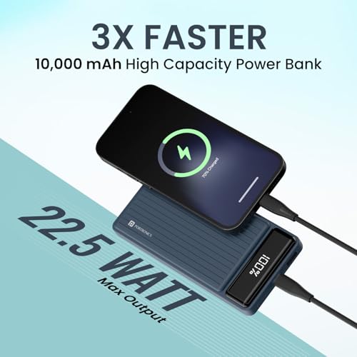 Portronics Luxcell B 10K 10000 mAh 22.5W Fast Charging Power Bank, Ultra Slim Power Bank with Mach USB-A Output, Type C PD Output, Type C Input, Wake Up Button(Dark Blue) view 2