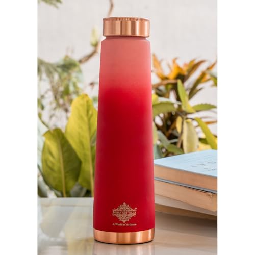 Image of INDIAN ART VILLA Pure Copper Red Pyramid Ombre Silk Finish Bottle - 800 ML, Ayurvedic Health Benefits, Ideal for Home, Office, Gym & Travel