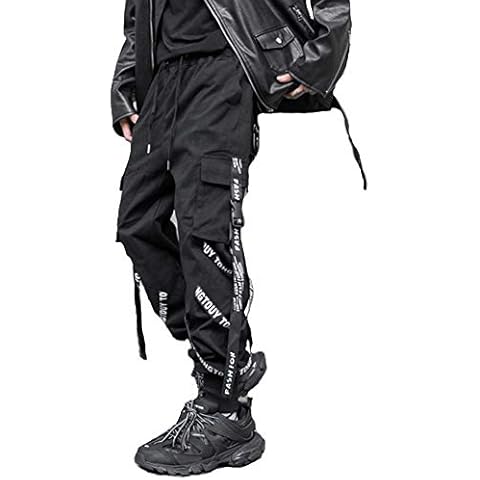 Hello MrLin Men's Techwear Pants Baggy Streetwear Hip Hop Joggers Cargo Trousers Punk Pants Black Cover