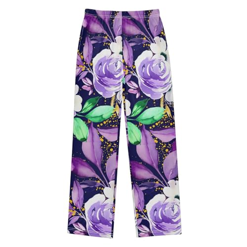 J JOYSAY Rose Foliage Midnight Blue Pajamas Pants Soft Long Pajama Bottoms Lounge Sleep Pants Size S-XL