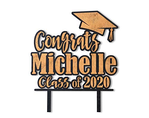 Graduation Cake Topper Or Cup Cake Personalized Wood Name 2021 Decoration Rustic Graduate Custom Tier Cake Toppers Party Favors For Son Daughter #TOP7
