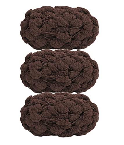 3 Balls Pomp-A-Doodle Yarn,100% Polyester Jelly Bean Pom-Pom Ball Yarn For Crochet Knitting Blanket Mat Pet Nest 450G (Brown) #TOP26