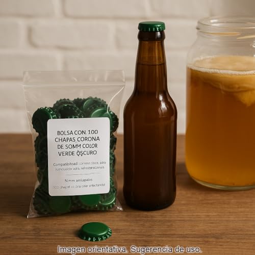 Miniatura 2 de 100 Chapas Corona 26 Mm Verde Oscuro Para Botellas De Cerveza Cierre Hermético Embotellado Homebrewing Kombucha Sidra Refrescos