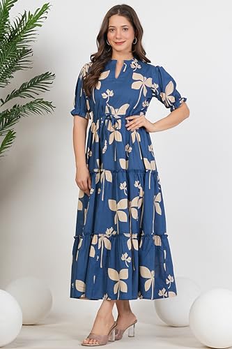 Image of Monique Brand Women's /Girls Cotton Kurta for Women Floral Printed Regular Fit Anarkali Kurta ||Floral Flared Western Dress