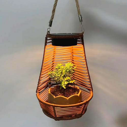 Pot de fleurs solaire en rotin à suspendre pour éclairer un balcon sombre sans fil électrique