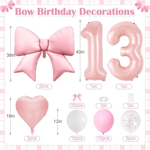 Image of 13th Birthday Decorations for Girls,Pink Bow Balloons for Party Decorations