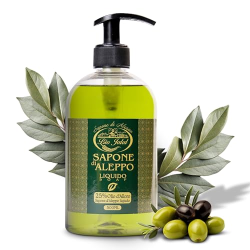 Bio Jalal sapone di Aleppo liquido 75% olio d'oliva e 25% olio di alloro 500ml sapone liquido mani corpo capelli prodotto in Turchia 500ml