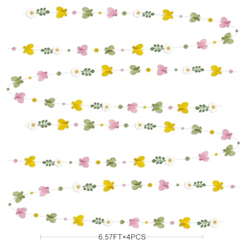 Image of Spring Decorations Flowers 3D Butterflies Dots Garland Green Pink Yellow Hanging Paper Streamer for Spring Birthday Mother's Day Wedding Bridal Shower Tea Party Decorations Supplies