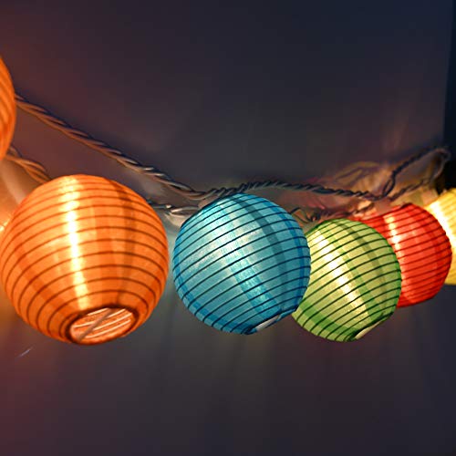 Konictom 8.5Ft Multicolor Lantern String Lights, Summer Hanging Lantern String Light With 10 Colorful Lanterns, Nylon Lantern Lights For Indoor Outdoor Party Decor, White Wire #TOP1