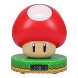 Paladone Super Mario Bros Mushroom Digital Alarm Clock with Power Up Game Sound and Night Light Glow, Licensed Nintendo Lamp for Kids Themed Bedroom and Bedside – 13.7 cm