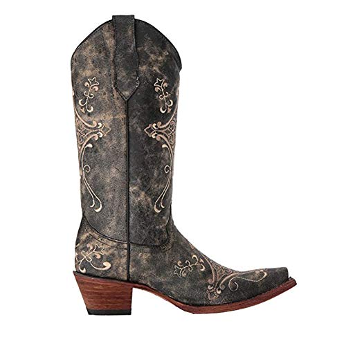 CORRAL Womens Black Crackle/Bone Embroidery, Size: 6, Width: M (L5048-LD-M-6)