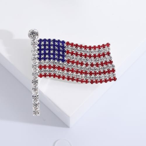 Image of Rhinestone Bowknot USA Flag Brooch Pin for Women Fashion Crystal 4th of July American Patriotic Medal Blue Red Brooches Independence Memorial Day Jewelry