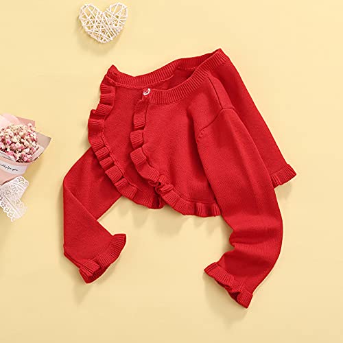 Toddler Baby Girl Sweater Crop Top Knit Cardigan Long Sleeve Ruffled One Button Cute Outwear Kids Fall Shrug Cover Up3