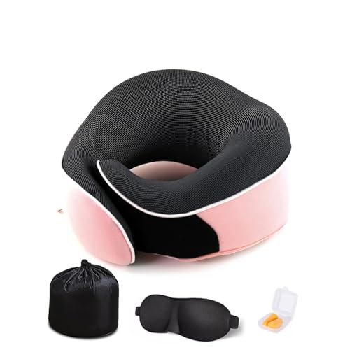 TYLXQH Almohada de Viaje, Suave Almohada de Espuma con Memoria para el Cuello en Forma de U Soporte para el Cuello de 360 Grados con Funda de Almohada extraíble, Bolsa de Viaje (Pink)