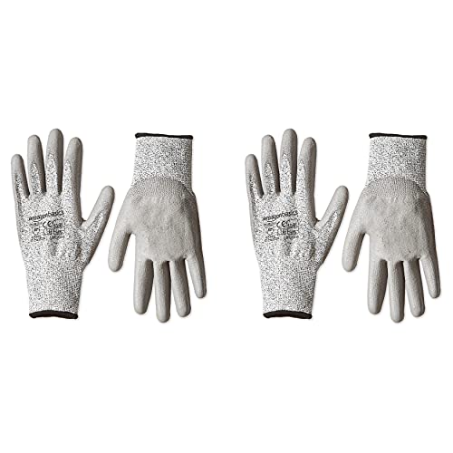 Amazon Basics Cut Resistant Work Gloves, Cut Level A2, Polyurethane Coated Gloves, Touch Screen, Salt And Pepper, Size 10, Xl, 2-Pair #TOP1
