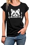 Makaya T-Shirt Femme Humour - Manches Courtes Top Raton Laveur Noir Raccoon Trash Panda Noir L
