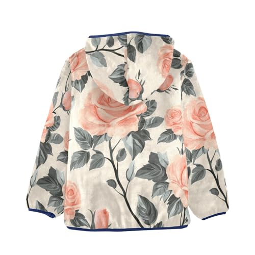 Cute Roses Flowers with Leaves Girls Fleece Jacket Girls Fall Jacket Girls Zip Up Hoodie Girls Sherpa Jacket 2-10T2
