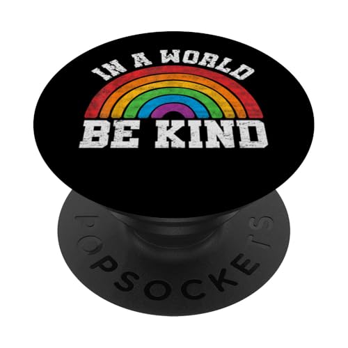Dans un monde, soyez gentil, rétro, queer pride, arc-en-ciel, gay pride, LGBT PopSockets PopGrip Adhésif